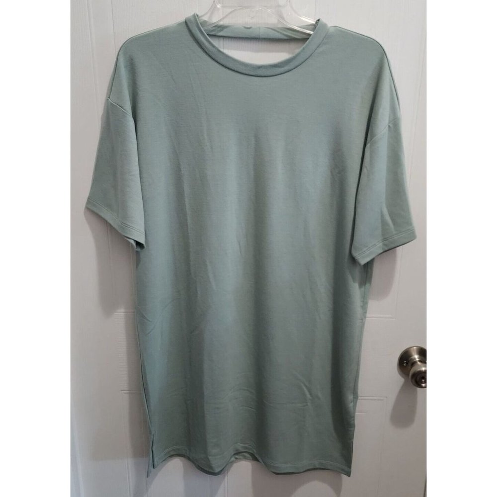 NEW Forever 21 Women's Short Sleeve Boxy Knit Dress Back Cut Out Sage Green Sz S